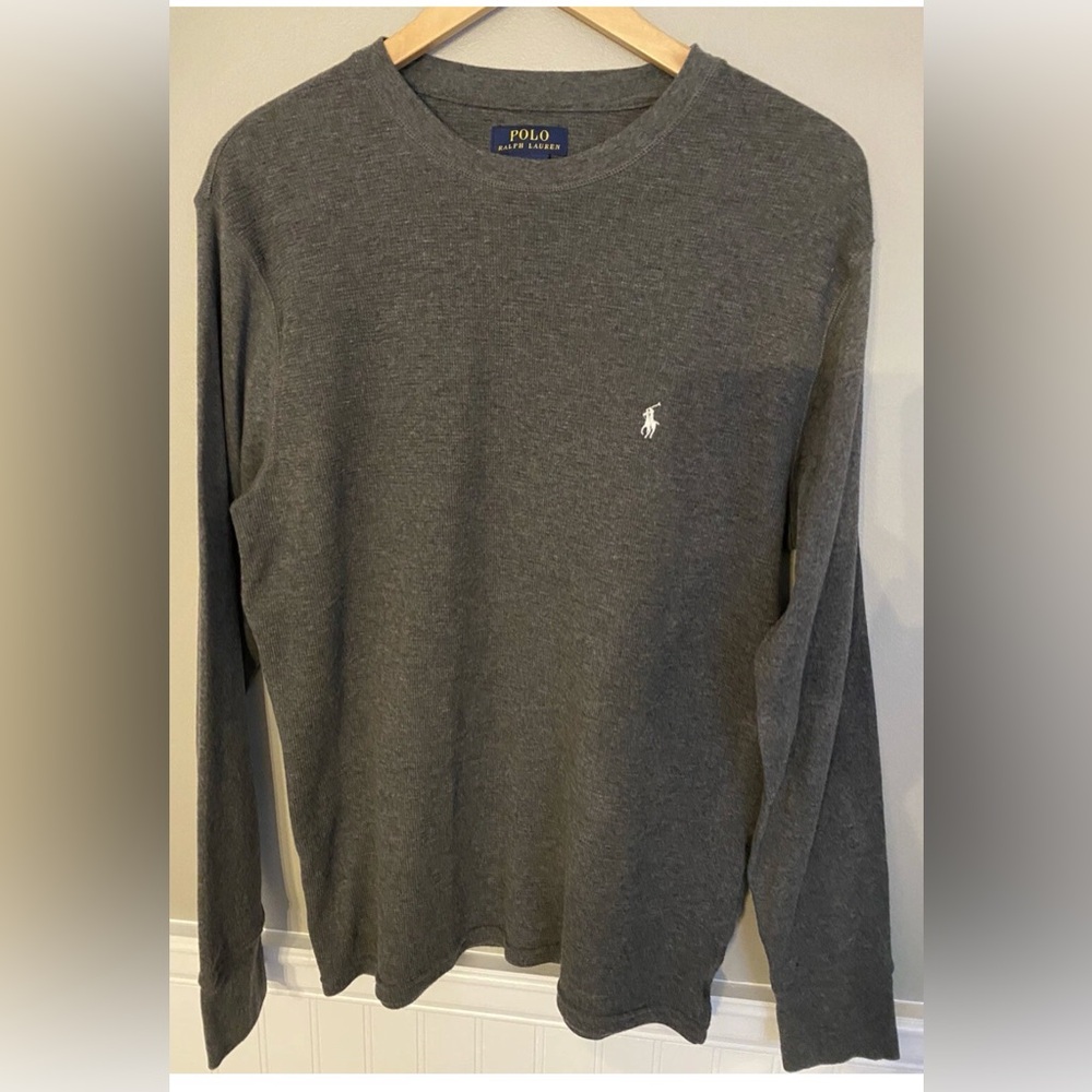 Men's Polo Ralph Lauren Long Sleeve Thermal Shirt Large Heather Grey Waffle-Knit